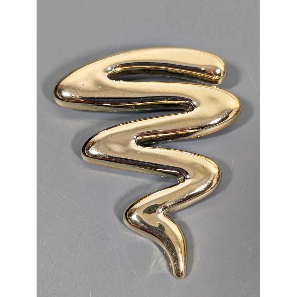 Vintage Gold Tone Abstract Swirl Brooch Acrylic‎ Sculptural Modern